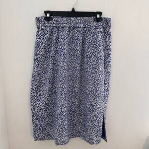 J.Crew Midi Skirt Women's Size Medium Royal Blue White Floral Slit Pockets